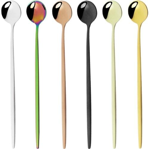 6Pcs Mirror Gold Long Handled 18/10 Stainless Steel Coffee Spoon Ice Cream Dessert Tea Spoon For Picnic Kitchen Accessories