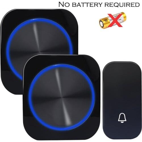 Self Powered Waterproof Wireless DoorBell Door Bell LED Night Light No Battery EU Plug Smart Home 1 2 Button 1 2 Receiver