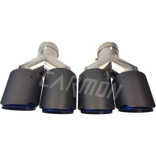 Dual Pipe Carbon Fiber + Stainless Steel Burnt Blue Universal Car Exhaust Tip Double End Pipe for BMW BENZ VW Golf with AK Logo