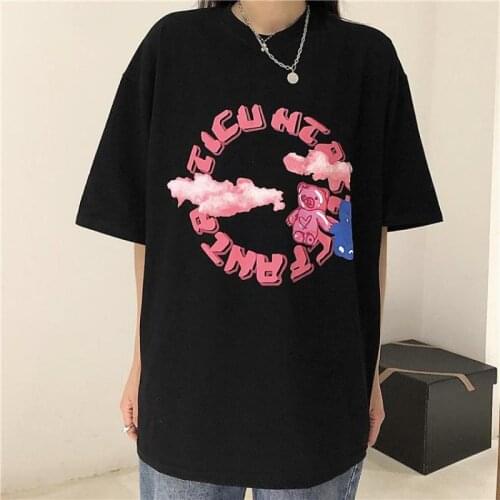 Harajuku Retro Letter Printing Loose American Street Half-sleeved T-shirt Women Short-sleeved Casual Shirt Top Oversized T-shirt