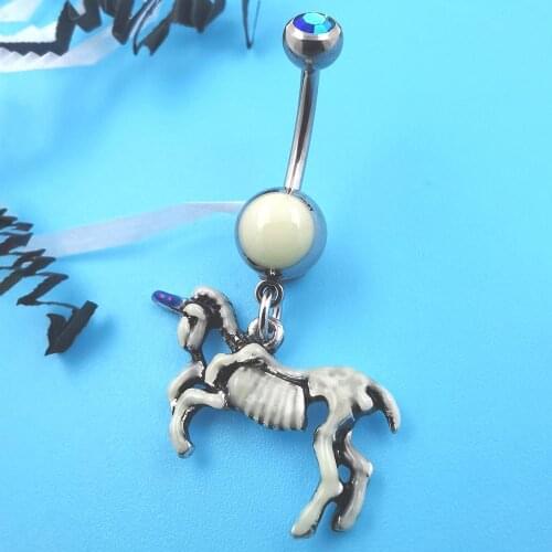 JHJT 14G Dangle Navel Belly Button Rings 316L Stainless Steel Unicorn Navel Body Jewelry Piercing Nombril Rings