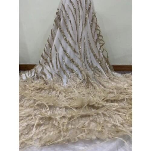 Embroidery lace fabric SYJ-12232 best quality african tulle mesh lace with feather for sawing dress