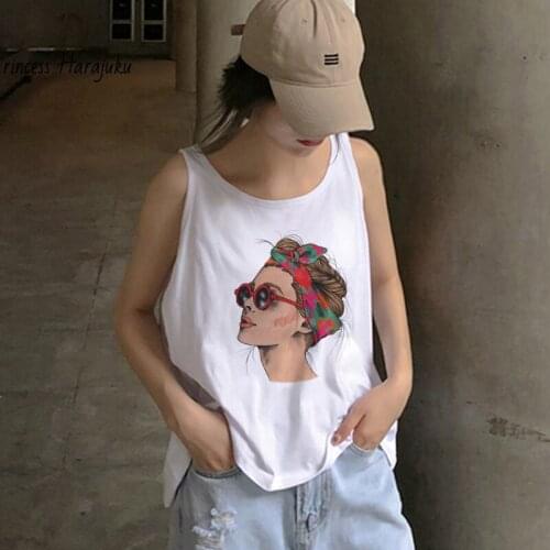 Camisole Tank Tops Women Fashion Cute Grandma Girl Print O-neck Female Casual Harajuku Tee Loose Vest Plus Size Sports Tank Tops