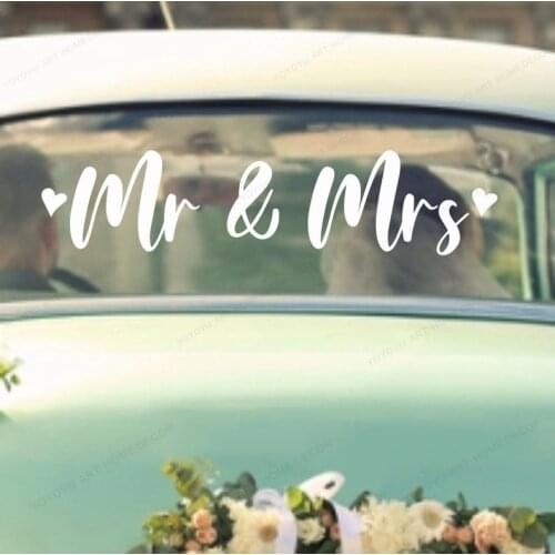Mr and Mrs Car Wedding Sticker Decal Removable Vinyl Waterproof Bride Groom Decoration Just Married Wall Sticker WU264