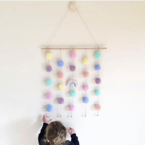 Nordic style cute felt rainbow shape wall hanging jewelry wooden stick tassel pendant kids room decoration photography props