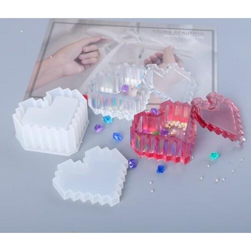NOT AS LONG diy Epoxy Mould Pixel Love Storage Box Silicone Mold Making Mirror Resin Mould Jewelry Storage Box Home Storage