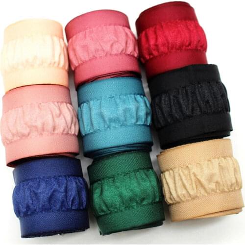 New 7/8 22mm 1-1/2 38mm pleated lace ribbon 10 yards DIY handmade material hat edge skirt with satin ruffles flounce edge
