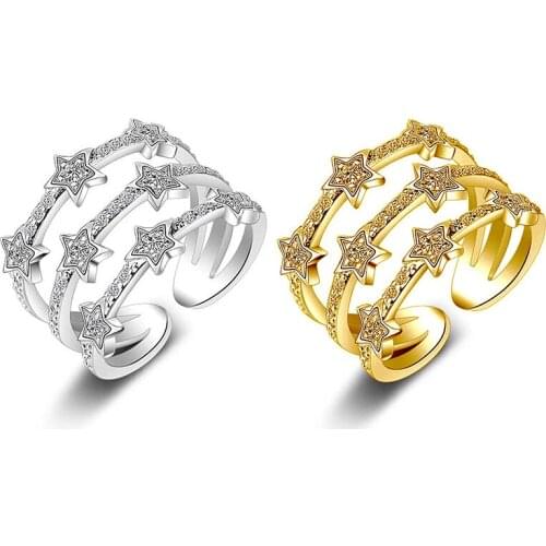 New Twinkling Zircon Multilayer Gypsophila Star Open Ring Gold Silver Color Adjustable Women Accessories Gift for Party