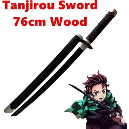 1:1 Kamado Tanjirou Black Sowrd Demon Slayer Sword Weapon Cosplay Kimetsu no Yaiba Ninja Knife Wood Prop Model Toy 76cm