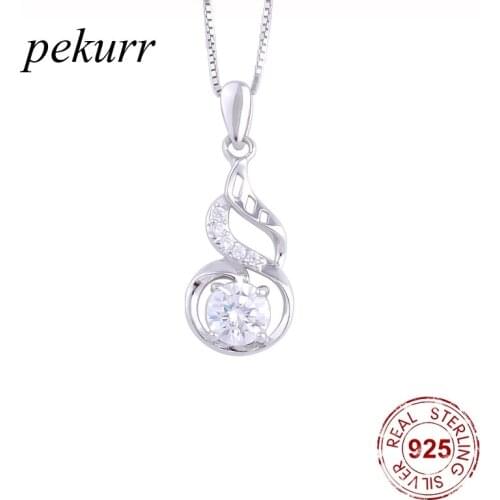 Pekurr 925 Sterling Silver Hollow Big Zircon Flower Necklaces For Women Waterdrop Pendants Chain Fashion Jewelry Accessories