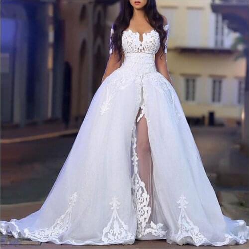 Sexy Wedding Dress 2020 Side Split Robe de soiree Ball Gowns Bridal Dress Off The Shoulder High Quality Wedding Gowns New