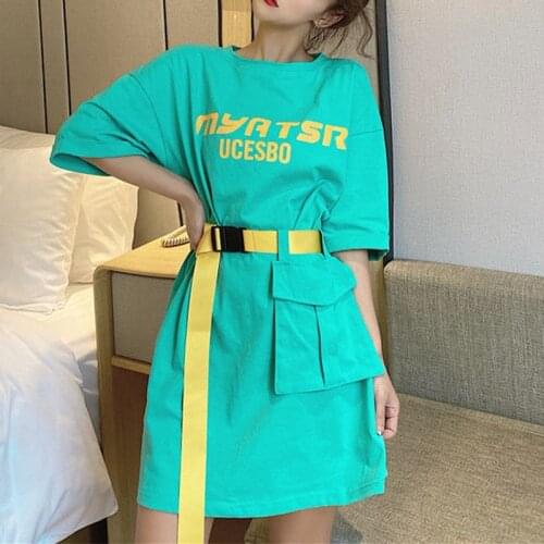 Woman Summer Dress Short Sleeve Tee Shirt Femme Casual White With Belt Kpop Clothes Purple Ete 2021 Vestido De Mujer