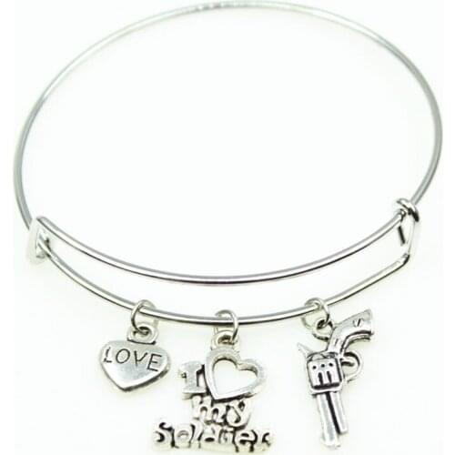 Adjust bangles 10pcs I love my solider charm bracelets jewelry expandable adjustable wire hook bangles bracelet