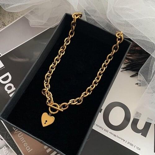 Luxurious Heart Lock Pendant Necklaces For Women Girls Punk Hip Hop Trendy Link Chain Heart Pendant Necklace Fashion Jewelry
