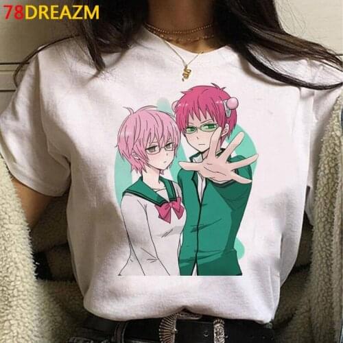 Saiki k t-shirt female aesthetic 2021 plus size white t shirt harajuku t-shirt graphic tees women