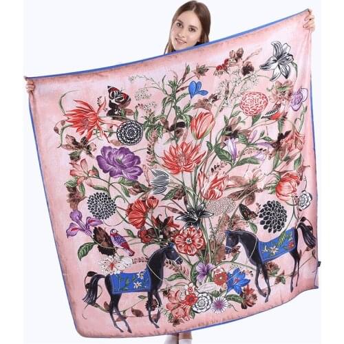 Scarf women luxury New silk scarf 130cm square scarf floral horse print shawl beach towel fashion warm shawl scarf silk scarf