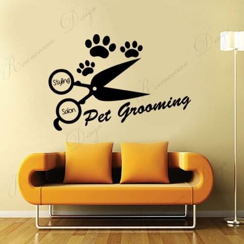 Pet Grooming Styling Salon Scissors Sign Board Wall Stickers Vinyl Interior Window Decor Decals Removable Wallpaper Murals 4291