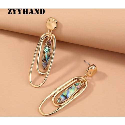 Natural Abalone Shell Oval Women Drop Earrings Golden Color Eye Shape 3 Circles Lady Engagement Party Jewelry