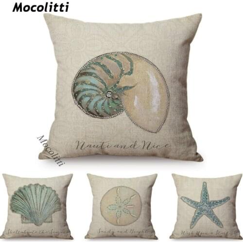 Vintage Ocean Biological Pattern Cushion Cover Starfish Conch Shell Decoration Sofa Pillow Case Square Cushions Cover Kussenhoes