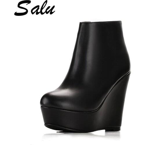 Salu Fashion Comfortable Genuine Leather Womens Ankle Boots Elegant Square Toe Thick Heels Pumps Party Casual Shoes Woman