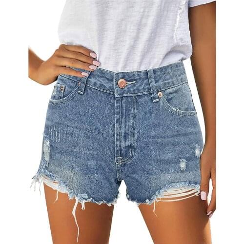 Pants Ladies High Waist Casual Holes Denim Shorts New Buttons Light Blue Large Size S-XXL Slim Mini Shorts Denim Skinny Pants