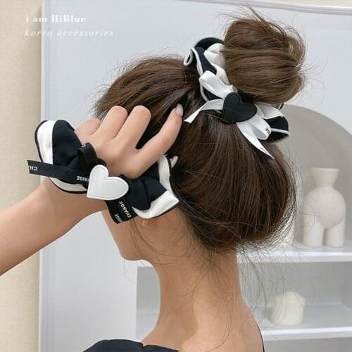 Retro French elegant love bow black large intestine hair ring female summer 2021 new small fragrance hair ring