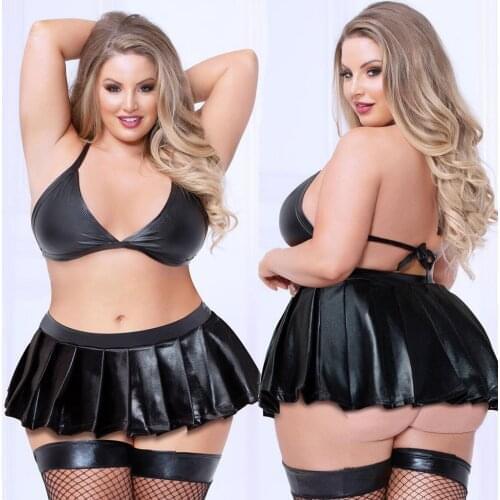 Plus Size Lingerie Woman Sexy Set Leather Erotic Babydolls Underwear Thong With Mini Skirt Porno Teddy Corset Erotic Costumes