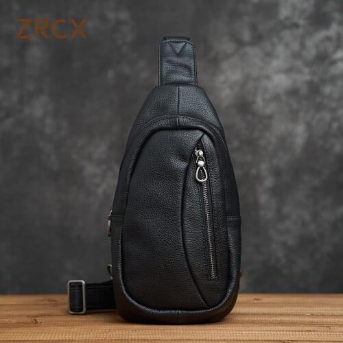 ZRCX Mens Genuine Leather Chest Bag Messenger Bag Leather Retro Mobile Phone Top Layer Cowhide Casual Fashion Mens Bag