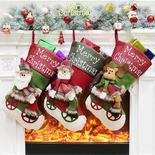 1PC Christmas Stockings Sock Hanging Christmas Tree Decor Santa Candy Bag Pendant Kid' Gift for New Year Xmas Ornament Drop Ship