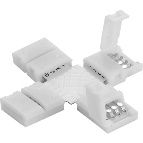 10mm Connector 4 Pin L T Cross Shape PCB Solderless Corner Connector Strip Connector For RGB 3528 5050 Led Strip Clip-on Coupler