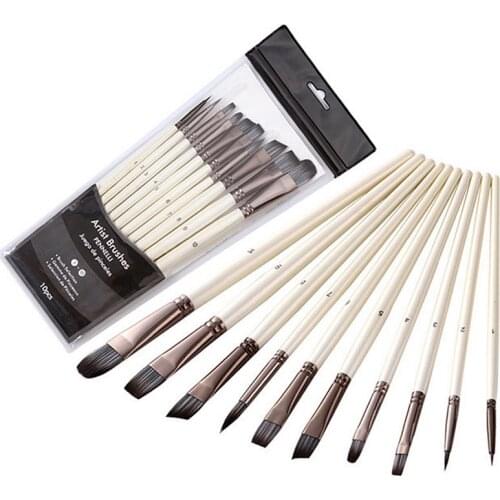 10Pcs Professional Paint Brushes Different Shape Nylon Hair Artist Painting Brush For Acrylic Oil Watercolor Art Supplies