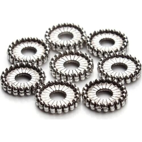 100pc/lot Dia2.5mm Big Hole Antique Silver Metal Rondelle Bead Spacers 9mm Fit European Charm For Jewelry Making Findings F3048