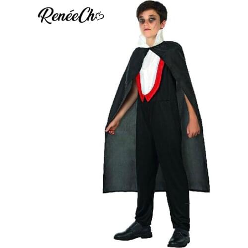 Reneecho 2019 New Arrival Halloween Costume For Kids Black Boys Vampire Costume Child Anime Cosplay Cape And Jumpsuit Set