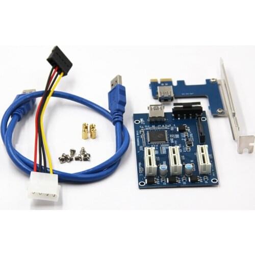 3 in 1 PCI Express PCI E 1X slots Riser Card PCI-E 1 to 3 Expansion Adapter 2 Layer PCB Board + 60cm USB 3.0 Cable for Mining