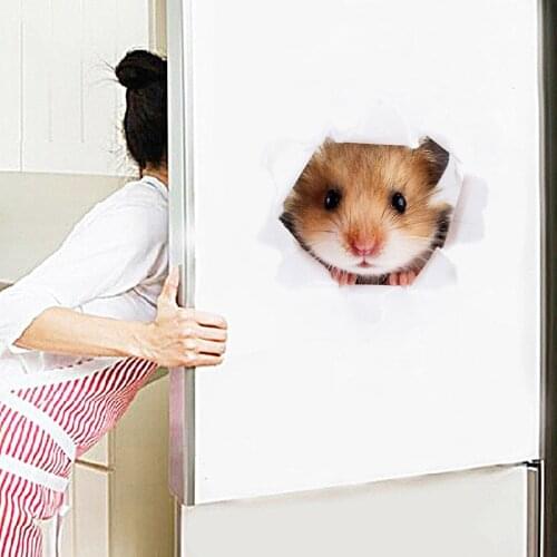 3D Hamster Wall Sticker Cute Cartoon Animals Wall Stickers for Kids Rooms Hole View Toilet Decals Bathroom Decor