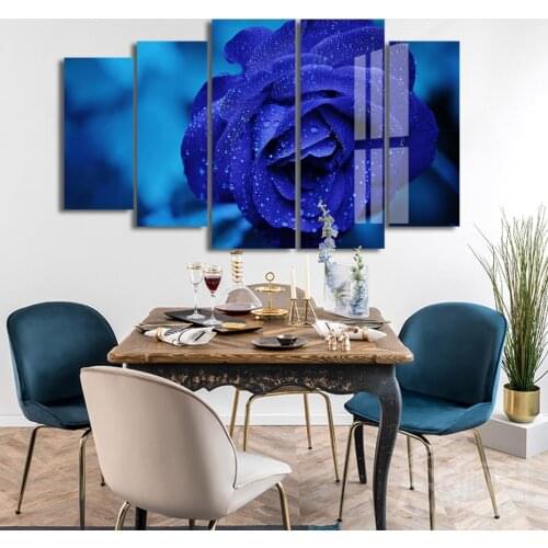 Blue Rose 5 Panels Floral Canvas Paintings Wall Art Pictures Prints and Poster for Living Room Kitchen Home Decor