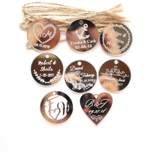 50pcs Personalized Engraved Anniversary Wine Charm Baptism Tags Birthday Gift Wedding Round Tags Baby Shower Decoration Favors