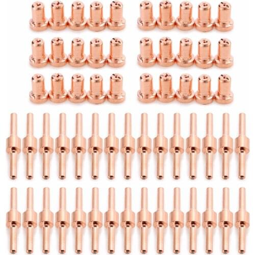 60pcs Extended Long Plasma Cutter Kit Tip Electrode & Nozzles Red Copper For PT31 LG40 40A Cutting Welding Torch Mayitr