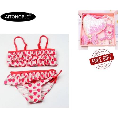 Aitonoble 2020 New Girls Swimsuit Kids Bikini Two Pieces Swimwear Baby Swimwear Getting an Accessories Set FOR FREE