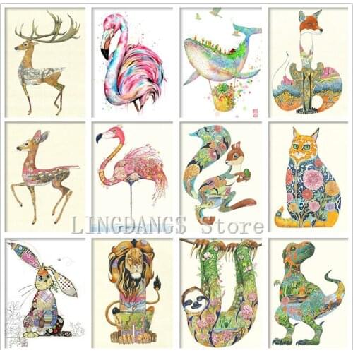 5D DIY Diamond Painting Animal Deer Whale Fox Red Crowned Crane Koala Tiger Flower Diamond Embroidery Cross Stitch Home Decor