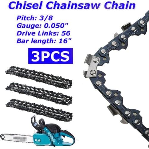 3pcs 16" 3/8" LP 0.050" 56DL Bar Chainsaw Chain Semi Chisel For DC UC NB Chain Saw Parts Garden Tools Replacement Access Newly