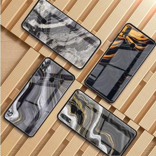 Balck Gold Marble Pattern Tempered Glass Phone Case For Huawei P20 P30 P40 P40 Lite Pro Psmart Mate 20 30 Cover Shell