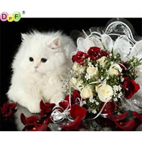 DPF DIYcat flower diamond painting cross stitch full square needlework diamond embroidery mosaic home decor kits handwork Animal