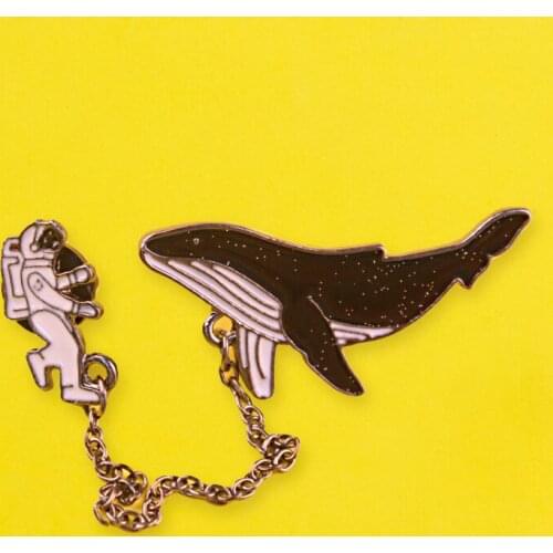 Whale Chain Astronaut Enamel Pins Brooches Metal Badges On Clothes Jeans Jackets
