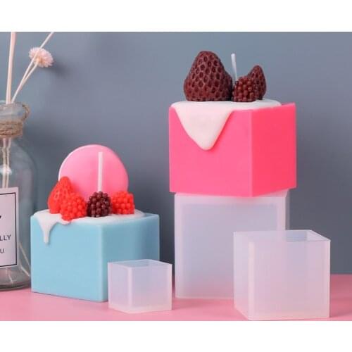 Cube Shape Candle Silicone Mold 3D Heart Shape DIY Gypsum Plaster Crafts Mould Square Silicone Soap Candle Resin Molds