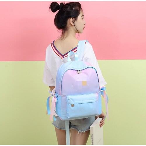 Gradient ribbon girl bag cloth high school students transition color shoulder girls leisure backpack