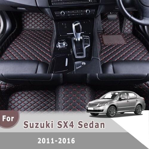 RHD Custom Car Floor Mats For Suzuki SX4 Sedan 2016 2015 2014 2013 2012 2011 Leather Carpets Auto Interior Accessories Rugs