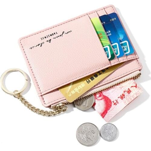 Hot Brand Soft Leather Mini Wallet With Coin Pocket Women Cute Credit ID Card Holders Zipper Slim Ladies Purse Keychain