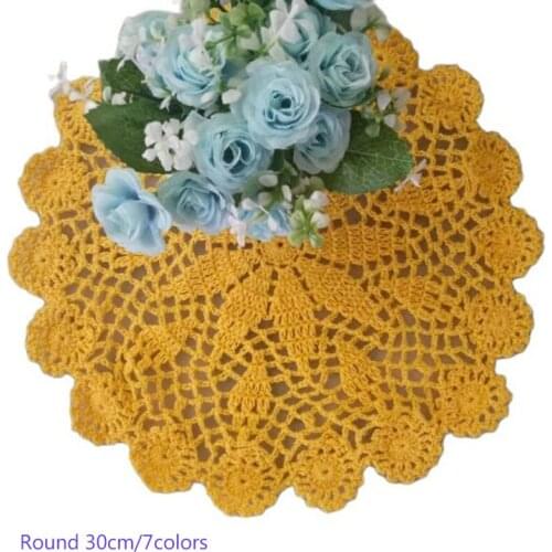 HOT Crochet table place mat cloth lace cotton coffee placemat Cup mug round dining dish coaster doily Christmas tea pad kitchen