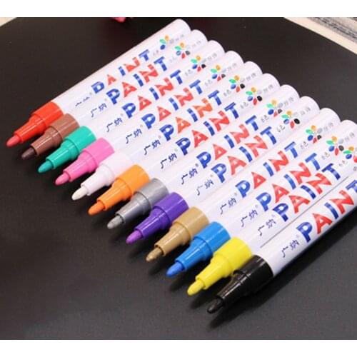 12 colors/set Paint Marker Pen Waterproof Permanent Water Oil Based Markers Color on Rocks Metal Wood Glass DIY Album